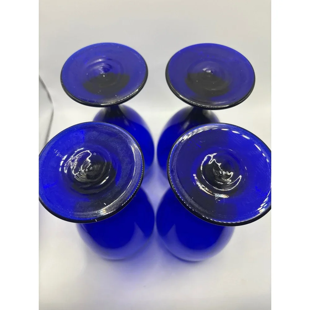 VTG Set of 4 Cobalt Blue Glass Goblets Stemmed Water Wine Glasses 7 inch